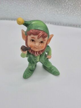 Vintage Lefton Leprechaun Figurine - Collectible MCM Miniature Pixie Elf Figure